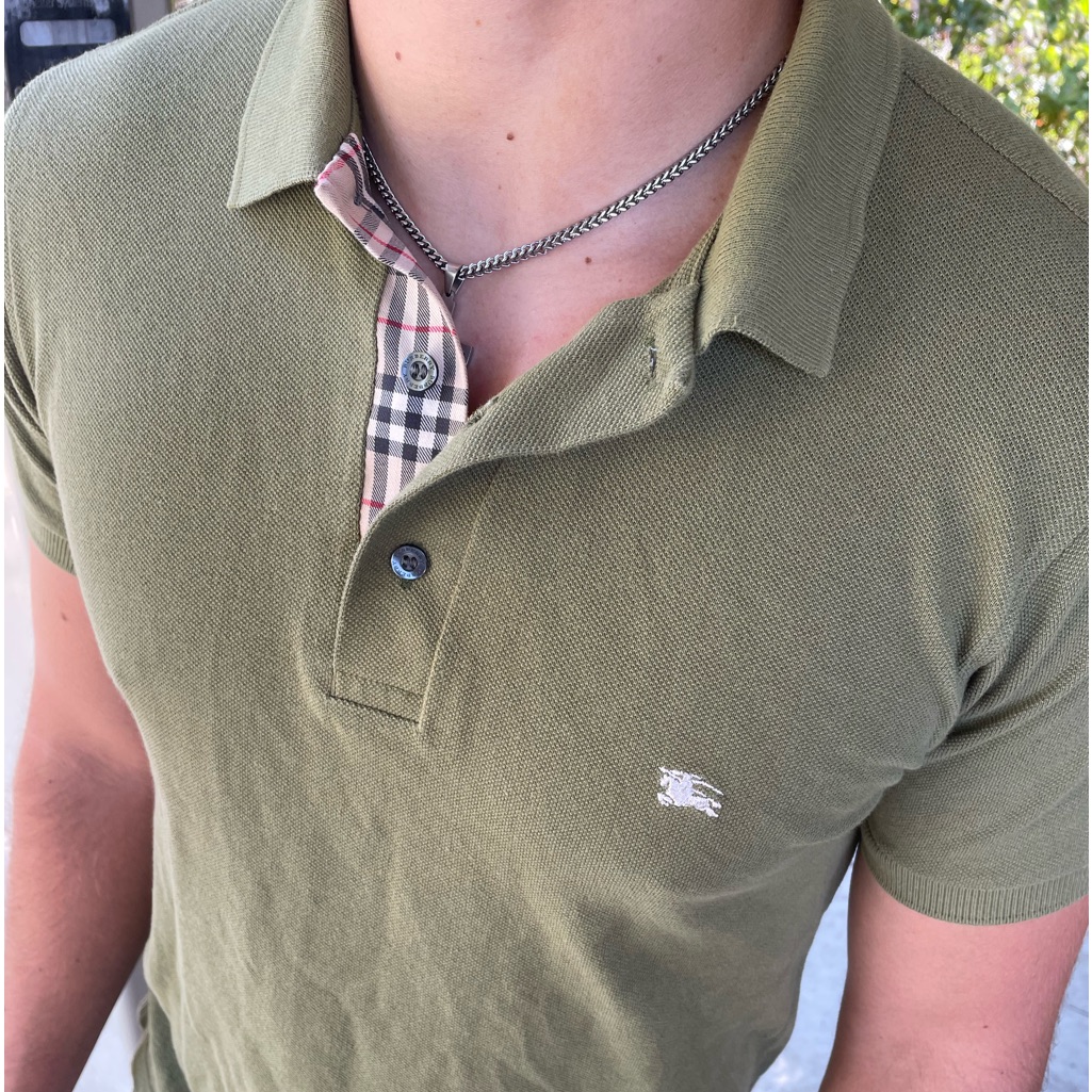 Burberry London Nova Plaid Check En Polo Shirt Slim Fit Soldier Green Army Olive